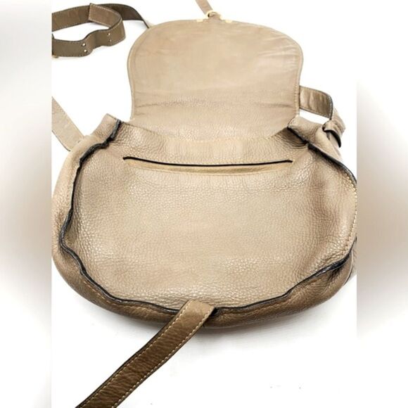 Auth Chloe Marcie Medium Tan Leather Crossbody Saddle Bag Good Preloved Bag - Picture 3 of 15